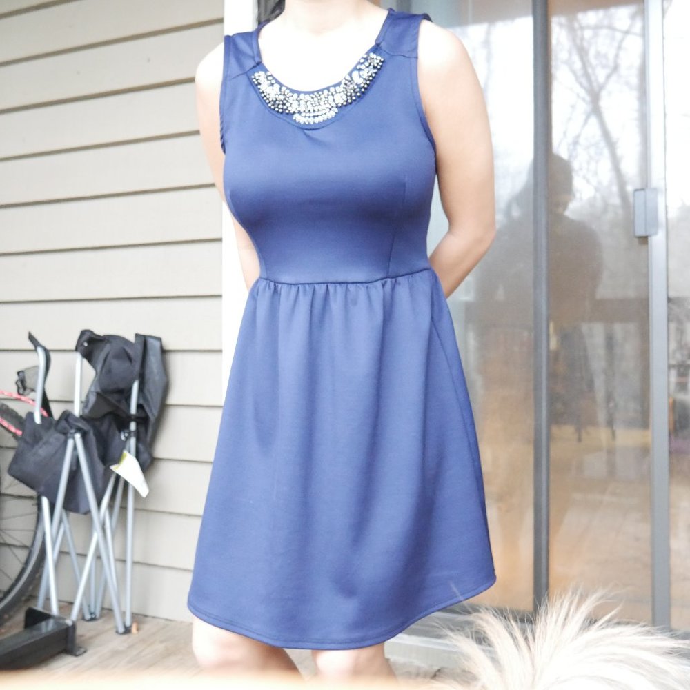 Statement Chest Navy Blue A-Line Dress Semi-Formal